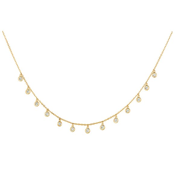 1.00 Carat Natural Diamond Drop Bezel Necklace 14K Yellow Gold